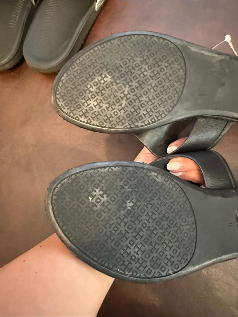 Black Tory Burch Leather Logo Thong Sandals